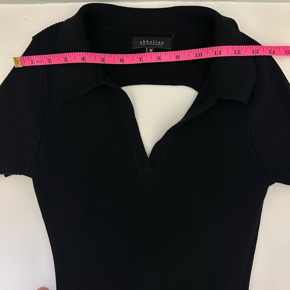 Abbeline Black Open Back Ribbed Knit Collard Dress Size Medium - Picture 8 of 10